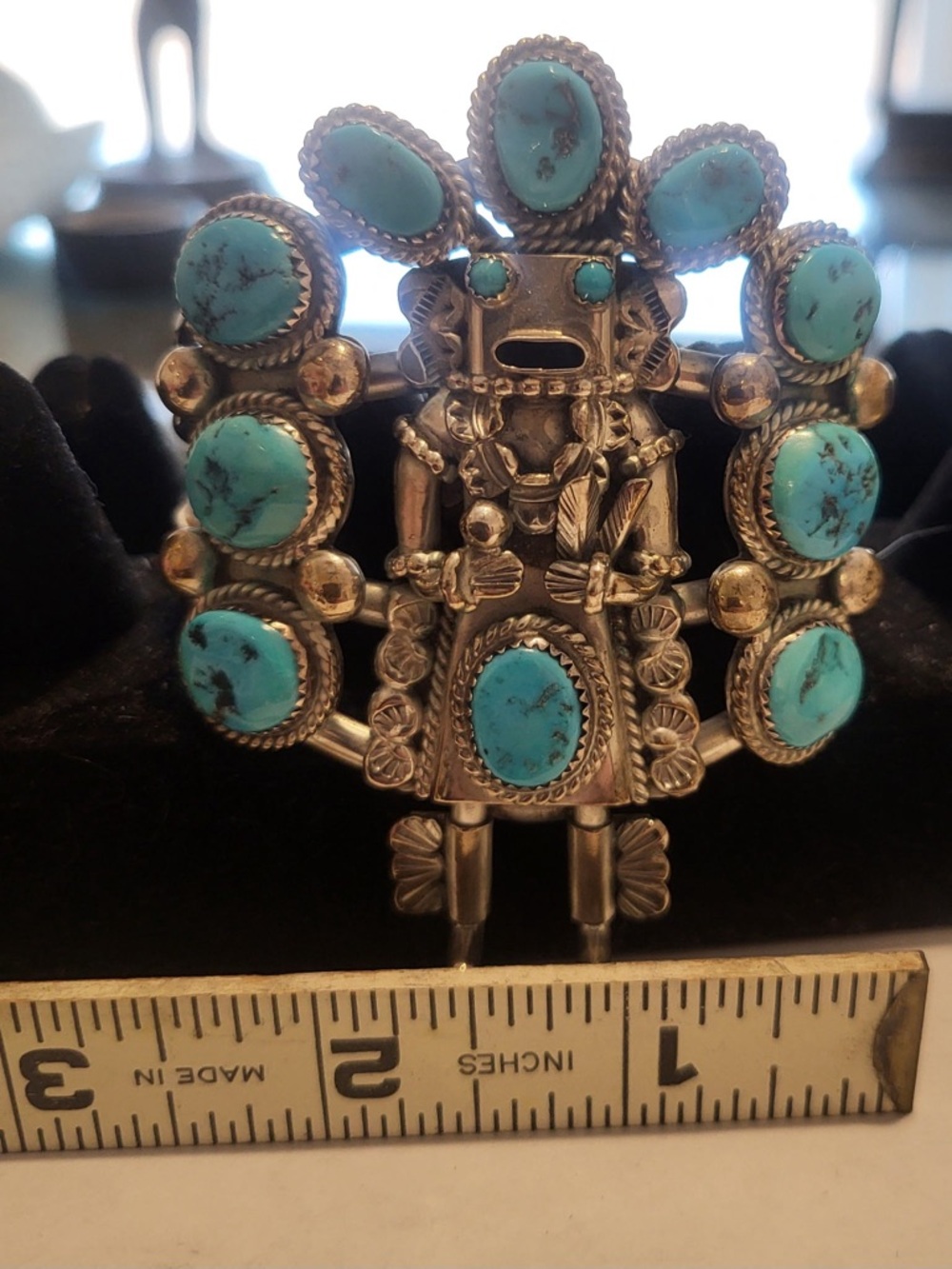 Signed/Sterling Authentic Turquoise Kachina Cuff - Picture 7 of 16